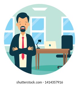 businessman office desk chair laptop workplace vector illustration