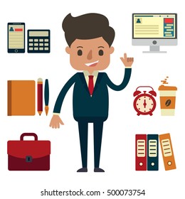 Businessman with office equipment vector illustrator . 