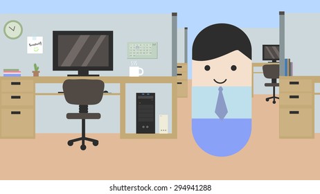 Businessman In Office. Flat style vector illustration.