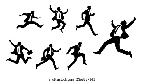 Businessman office manager jumping, businessman hurry go isolated on white background