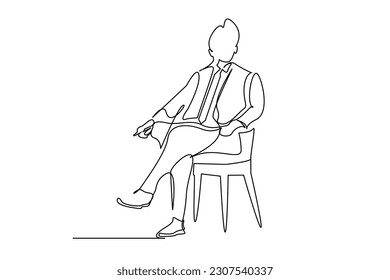 businessman office meeting taking notes holding pencil serious confident business life line art