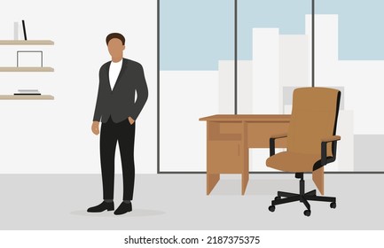 Businessman in office with panoramic window