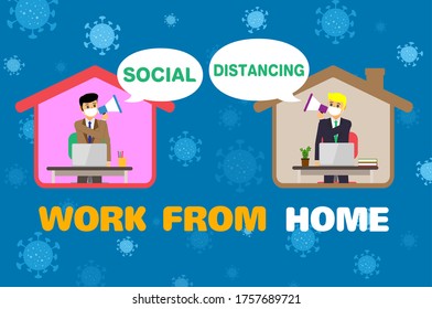 Businessman office people maintain social distancing. New normal at job working. covid-19 sign vector