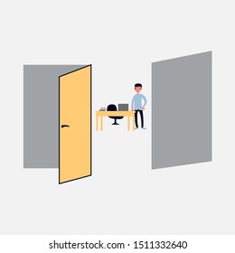 Businessman in the office. Vector flat cartoon design illustration isolated on white background.
