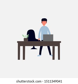 Businessman in the office. Vector flat cartoon design illustration isolated on white background.