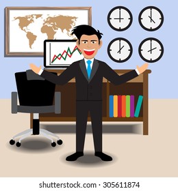 Businessman With Office. Vector Illustration
