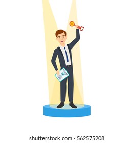 Businessman in office work situations concept. Success in the workflow, and business ideas, business relations, and education. Vector illustration. Can be used in banner, mobile app.