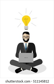 Businessman or office worker in lotus invents ideas,vector illustration