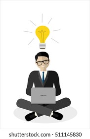 Businessman or office worker in lotus invents ideas,vector illustration