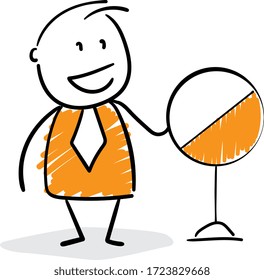 Businessman - Office worker manager and ban sign.
Boy hand drawn doodle line art cartoon design character - isolated vector illustration outline of man.

