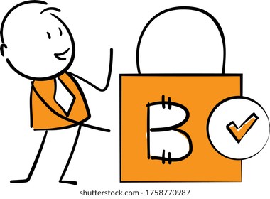 Businessman - Office worker manager and bitcoin shopping bag.
Boy hand drawn doodle line art cartoon design character - isolated vector illustration outline of man.
