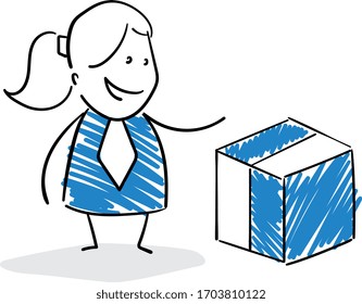 Businessman - Office worker manager and box concept icon.
Girl hand drawn doodle line art cartoon design character - isolated vector illustration outline of woman.
