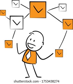 Businessman - Office worker manager and checkmark concept of network.
Boy hand drawn doodle line art cartoon design character - isolated vector illustration outline of man.