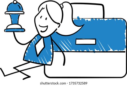 Businessman - Office worker manager with chess figure and sitting next to briefcase.
Girl hand drawn doodle line art cartoon design character - isolated vector illustration outline of woman.