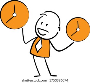 Businessman - Office worker manager and clocks.
Boy hand drawn doodle line art cartoon design character - isolated vector illustration outline of man.