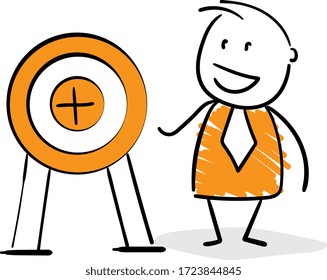 Businessman - Office worker manager and dart.
Boy hand drawn doodle line art cartoon design character - isolated vector illustration outline of man.

