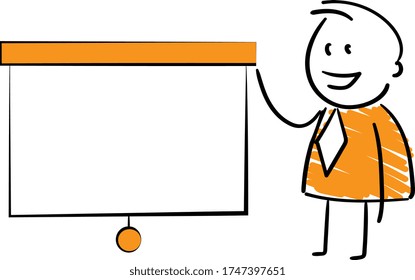 Businessman - Office worker manager doing presentation on white board.
Boy hand drawn doodle line art cartoon design character - isolated vector illustration outline of man.