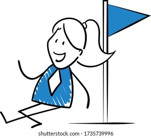 Businessman - Office worker manager  with flag.
Girl hand drawn doodle line art cartoon design character - isolated vector illustration outline of woman.