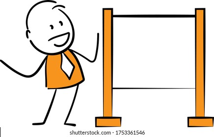 Empresario - Gestor de trabajo de oficina y señalización de guía.
Caricatura de diseño de caricatura de dibujos de dibujos hechos a mano de niños - ilustración vectorial aislada del contorno de la mujer.
