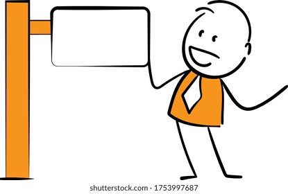 Businessman - Office worker manager with guidepost signage or signpost.
Boy hand drawn doodle line art cartoon design character - isolated vector illustration outline of man.
