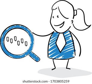 Businessman - Office worker manager holding magnifier and graph item.
Girl hand drawn doodle line art cartoon design character - isolated vector illustration outline of woman.
