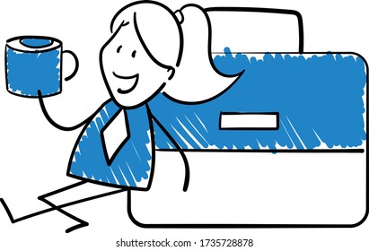 Businessman - Office worker manager holding coffee cup and sitting next to briefcase.
Girl hand drawn doodle line art cartoon design character - isolated vector illustration outline of woman.