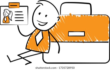 Businessman - Office worker manager holding business card and briefcase.
Boy hand drawn doodle line art cartoon design character - isolated vector illustration outline of man.