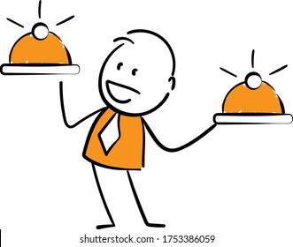 Businessman - Office worker manager holding dish.
Boy hand drawn doodle line art cartoon design character - isolated vector illustration outline of man.