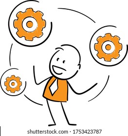 Businessman - Office worker manager holding gears.
Boy hand drawn doodle line art cartoon design character - isolated vector illustration outline of man.