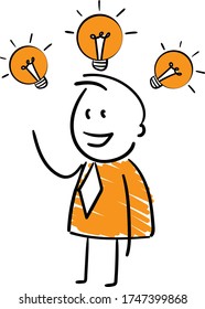 Businessman - Office worker manager invented idea - light bulb.
Boy hand drawn doodle line art cartoon design character - isolated vector illustration outline of man.