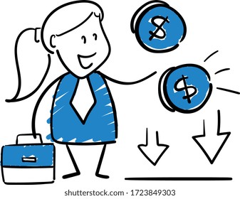 Businessman - Office worker manager and money crisis concept.
Girl hand drawn doodle line art cartoon design character - isolated vector illustration outline of woman.


