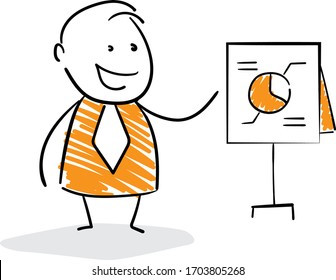 Businessman - Office worker manager presentation on whiteboard and pie chart.
Boy hand drawn doodle line art cartoon design character - isolated vector illustration outline of man.
