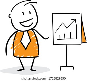 Businessman - Office worker manager presentation with whiteboard and graph.
Boy hand drawn doodle line art cartoon design character - isolated vector illustration outline of man.

