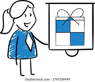 Businessman - Office worker manager and presentation and present - reward.
Girl hand drawn doodle line art cartoon design character - isolated vector illustration outline of woman.
