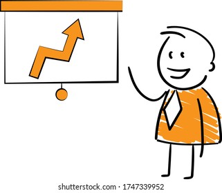 Businessman - Office worker manager and presentation with arrow up. Bar chart.
Boy hand drawn doodle line art cartoon design character - isolated vector illustration outline of man.
