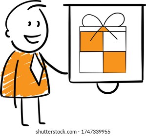 Businessman - Office worker manager and presentation and present - reward.
Boy hand drawn doodle line art cartoon design character - isolated vector illustration outline of man.
