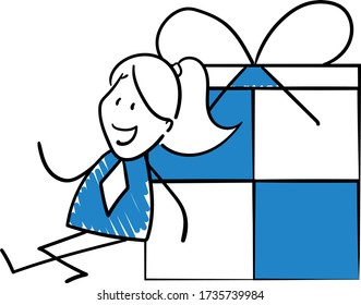 Empresario - Jefe de oficina junto al presente.
Caricatura de diseño de dibujos animados de la línea de doodle dibujada a mano - ilustración vectorial aislada de la mujer.