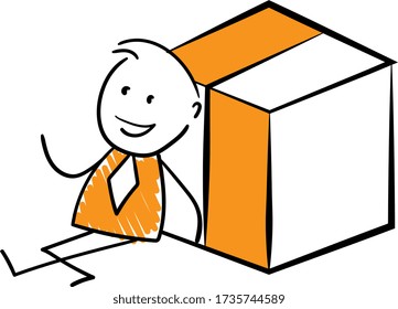 Businessman - Office worker manager sitting next to box.
Boy hand drawn doodle line art cartoon design character - isolated vector illustration outline of man.