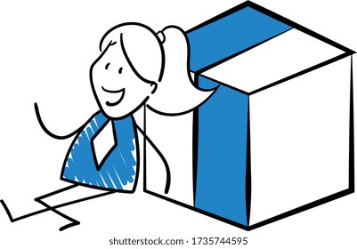Businessman - Office worker manager sitting next to box.
Girl hand drawn doodle line art cartoon design character - isolated vector illustration outline of woman.