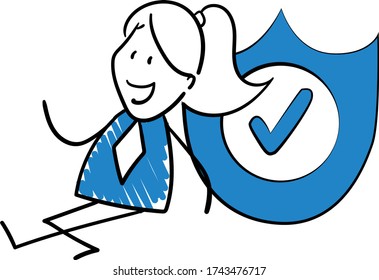 
Businessman - Office worker manager sitting next to security shield.
Girl hand drawn doodle line art cartoon design character - isolated vector illustration outline of woman.