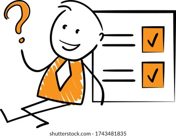 
Businessman - Office worker manager sitting next to checklist with question mark,
Boy hand drawn doodle line art cartoon design character - isolated vector illustration outline of man.