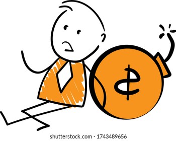 
Empresario - Gerente de oficina sentado al lado de la bomba de dinero y molesto.
Caricatura de diseño de dibujos animados de la línea de doodle dibujada a mano - ilustración vectorial aislada contorno del hombre.