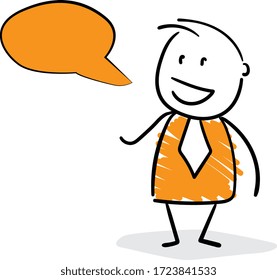 Businessman - Office worker manager with speech bubble.
Boy hand drawn doodle line art cartoon design character - isolated vector illustration outline of man.

