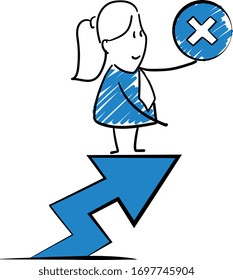 Businessman - Office worker manager standing on arrow chart  with wrong mark sign.
Girl hand drawn doodle line art cartoon design character - isolated vector illustration outline of woman.
