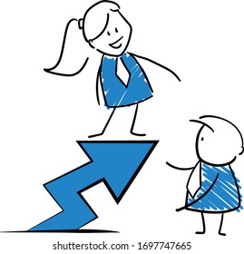 Businessman - Office worker manager standing on arrow chart helping coworker.
Boy hand drawn doodle line art cartoon design character - isolated vector illustration outline of woman.
