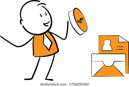 Businessman - Office worker manager standing near by money mail.
Boy hand drawn doodle line art cartoon design character - isolated vector illustration outline of man.
