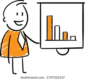 Businessman - Office worker manager with whiteboard and bar chart.
Boy hand drawn doodle line art cartoon design character - isolated vector illustration outline of man.