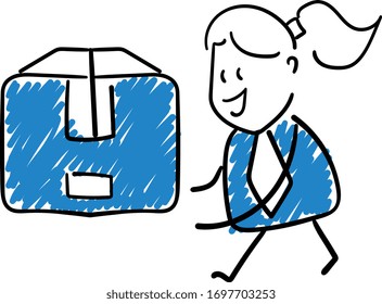 Empresario - Director de oficina con bolsa de trabajo - caja.
Caricatura de diseño de caricaturas de dibujo manual - ilustración vectorial aislada de la mujer.
