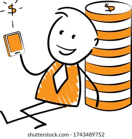 
Businessman - Office worker manager work on smartphone and sitting next to pile of money.
Boy hand drawn doodle line art cartoon design character - isolated vector illustration outline of man.