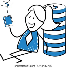 
Businessman - Office worker manager work on smartphone and sitting next to pile of money.
Girl hand drawn doodle line art cartoon design character - isolated vector illustration outline of woman.